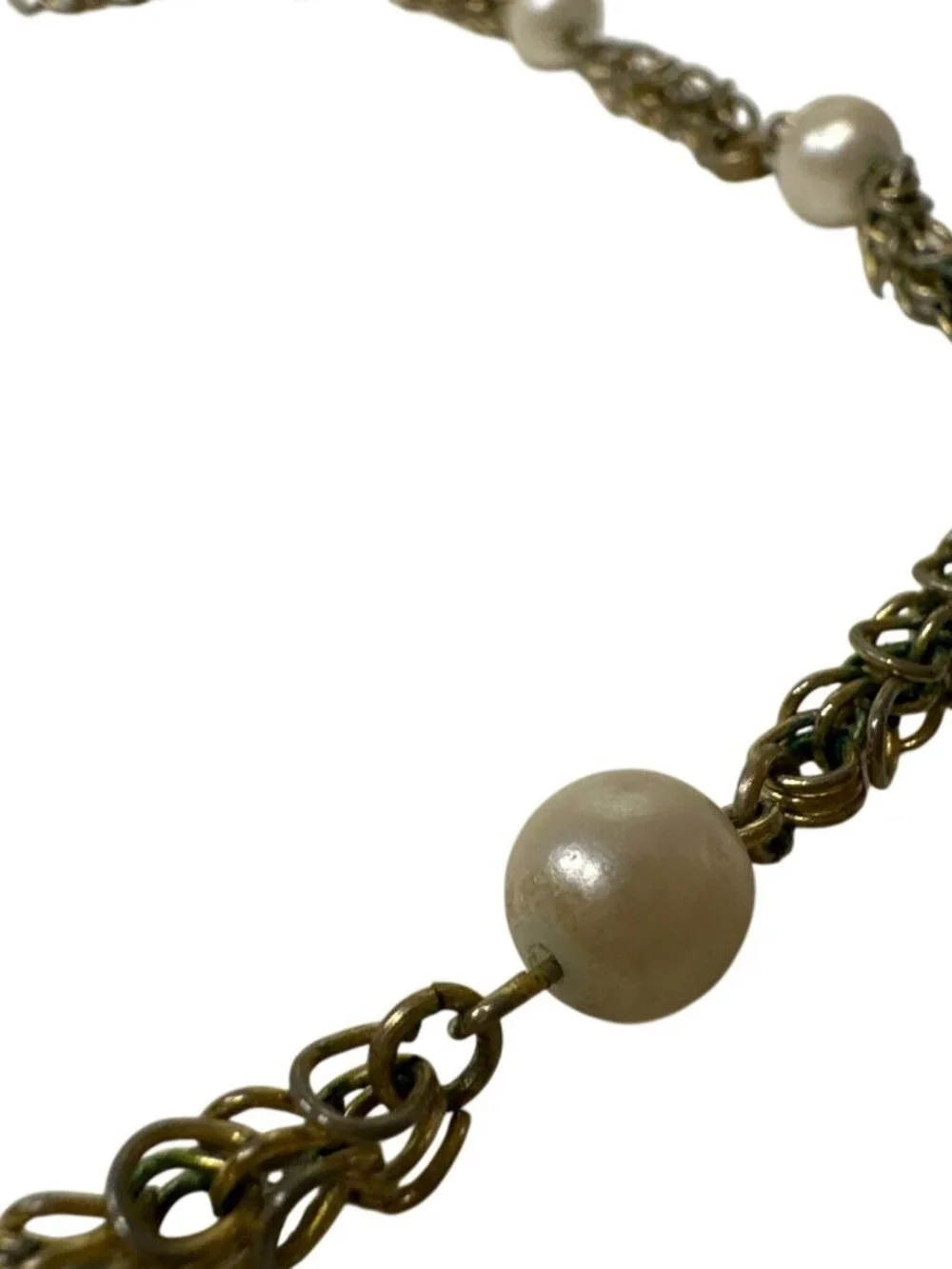 Vintage Gold-Tone Chain Necklace Faux Pearl Beads Elegant Timeless Classic